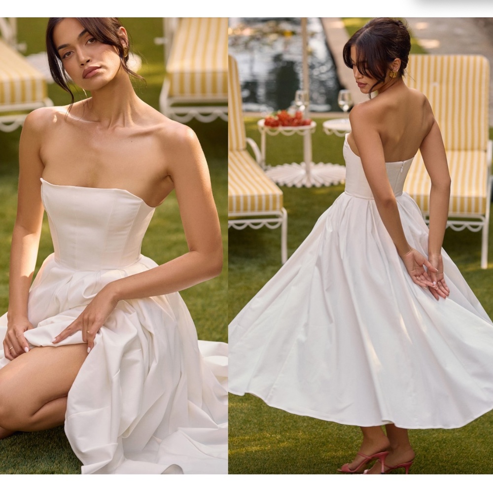 HOUSE OF CB 'Audrey' White Strapless Midi Sundress NWOT size‎ S